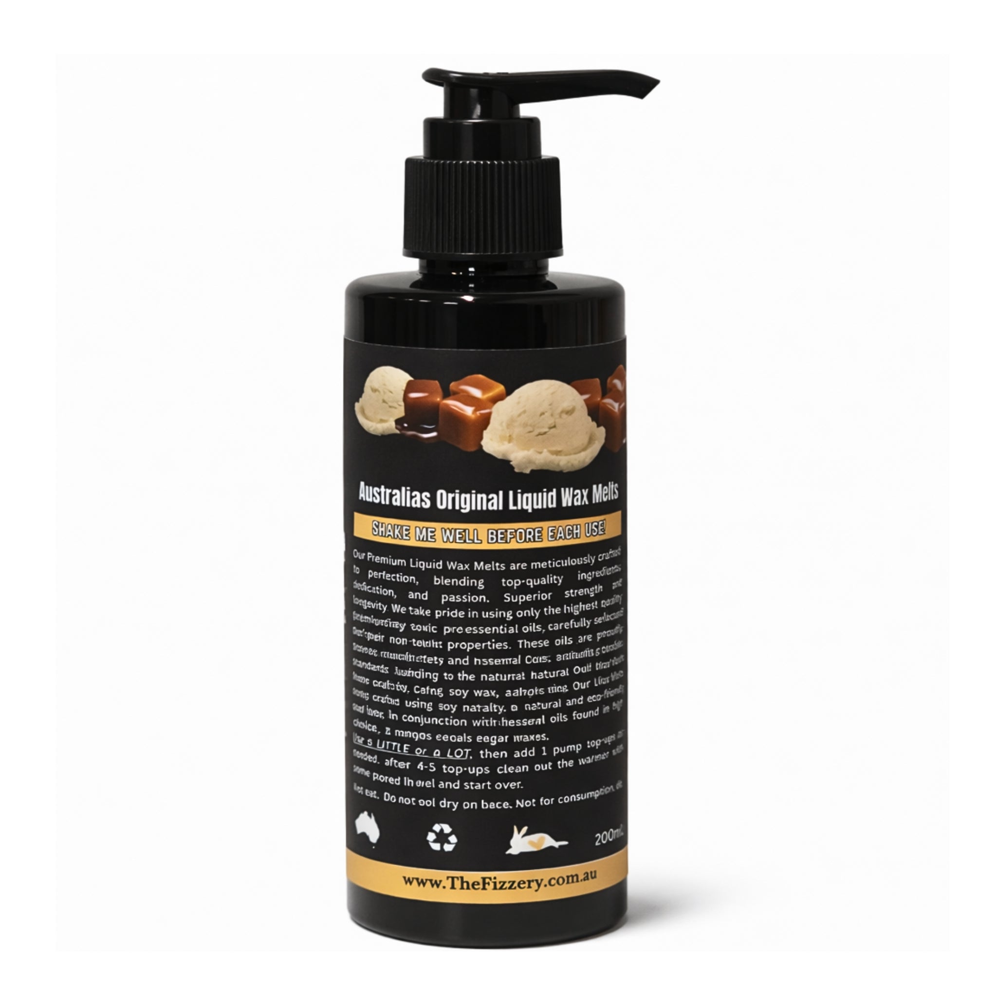 Vanilla Caramel Pump Wax liquid wax melts 200ml bottle back label